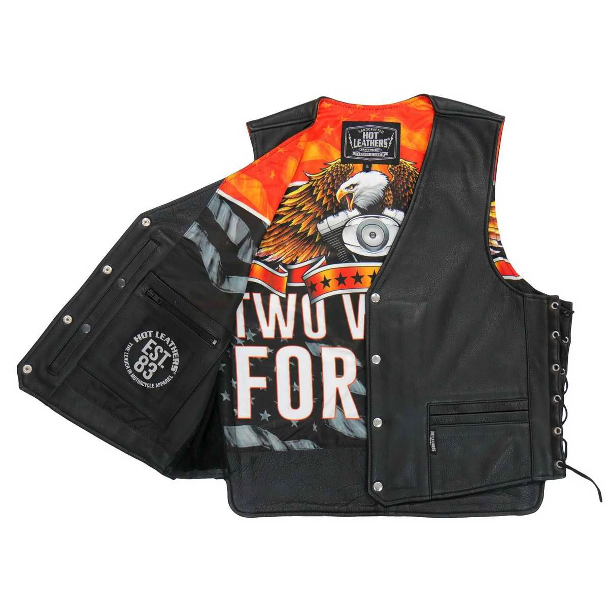 Hot Leathers VSM1066 Men's Black 'V-Twin Eagle' Conceal And Carry Side Lace Leather Vest