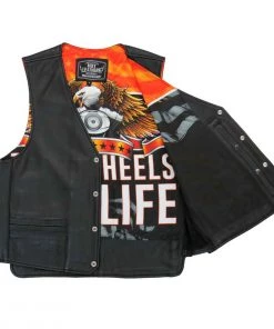 Hot Leathers VSM1066 Men's Black 'V-Twin Eagle' Conceal And Carry Side Lace Leather Vest