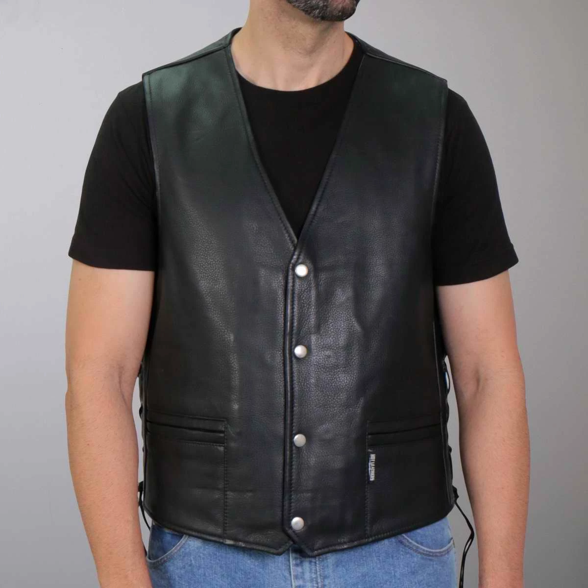 Hot Leathers VSM1066 Men's Black 'V-Twin Eagle' Conceal And Carry Side Lace Leather Vest