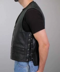 Hot Leathers VSM1066 Men's Black'V-Twin Eagle' Conceal And Carry Side Lace Leather Vest
