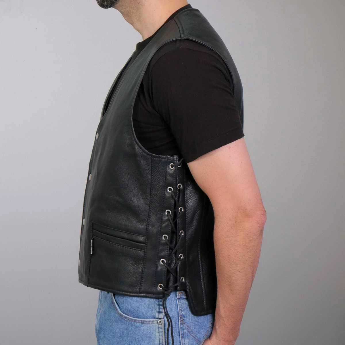 Hot Leathers VSM1066 Men's Black 'V-Twin Eagle' Conceal And Carry Side Lace Leather Vest