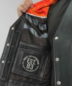 Hot Leathers VSM1066 Men's Black'V-Twin Eagle' Conceal And Carry Side Lace Leather Vest