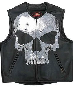 Motorcycle Vests Hot Leathers VSM2001 Men's Black ‘Jumbo Skull’ Conceal And Carry Leather Vest