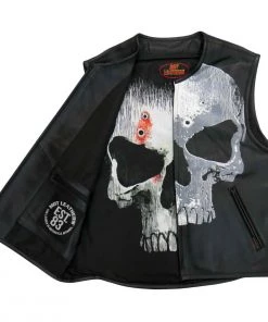 Motorcycle Vests Hot Leathers VSM2001 Men's Black ‘Jumbo Skull’ Conceal And Carry Leather Vest