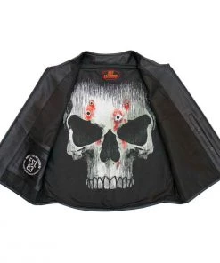 Motorcycle Vests Hot Leathers VSM2001 Men's Black ‘Jumbo Skull’ Conceal And Carry Leather Vest
