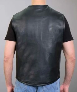 Motorcycle Vests Hot Leathers VSM2001 Men's Black ‘Jumbo Skull’ Conceal And Carry Leather Vest