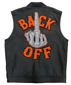 Hot Leathers VSM2002 Men's Black 'Back Off Finger' Conceal And Carry Leather Vest Motorcycle Vests