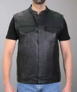 Hot Leathers VSM2002 Men's Black'Back Off Finger' Conceal And Carry Leather Vest Motorcycle Vests