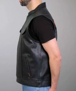 Hot Leathers VSM2002 Men's Black'Back Off Finger' Conceal And Carry Leather Vest Motorcycle Vests