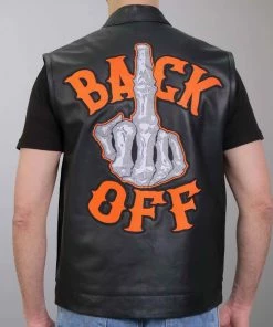 Hot Leathers VSM2002 Men's Black'Back Off Finger' Conceal And Carry Leather Vest Motorcycle Vests