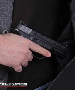 Hot Leathers VSM2002 Men's Black'Back Off Finger' Conceal And Carry Leather Vest Motorcycle Vests