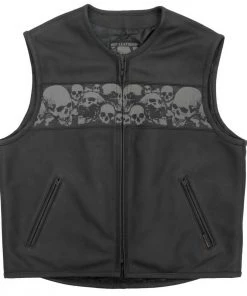Hot Leathers VSM2003 Men's Black 'Ancient Skulls' Conceal And Carry Leather Vest