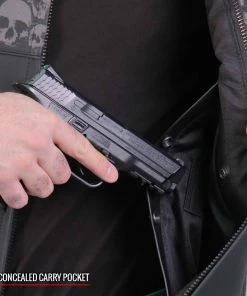 Hot Leathers VSM2003 Men's Black'Ancient Skulls' Conceal And Carry Leather Vest