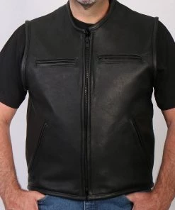Motorcycle Vests Hot Leathers VSM5001 Men's USA Made Premium Steerhide Leather Vest With Gun Pocket