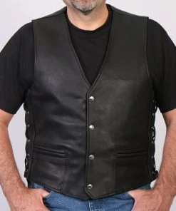 Hot Leathers VSM5003 Men's USA Made Extra Long Back Premium Steerhide Leather Vest Motorcycle Vests