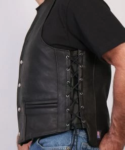 Hot Leathers VSM5003 Men's USA Made Extra Long Back Premium Steerhide Leather Vest Motorcycle Vests