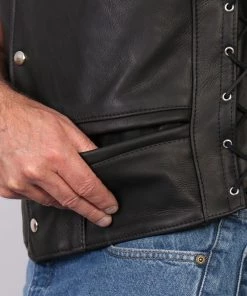 Hot Leathers VSM5003 Men's USA Made Extra Long Back Premium Steerhide Leather Vest Motorcycle Vests