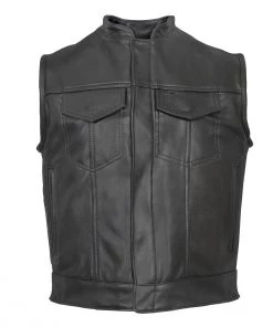 Hot Leathers VSM5004 Men's USA Made Covered Zipper Premium Leather Vest Motorcycle Vests
