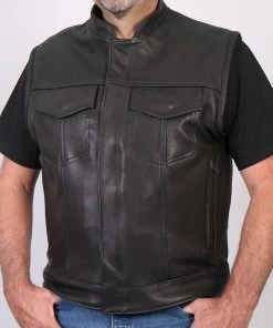 Hot Leathers VSM5004 Men's USA Made Covered Zipper Premium Leather Vest Motorcycle Vests