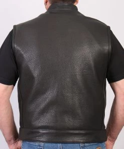 Hot Leathers VSM5004 Men's USA Made Covered Zipper Premium Leather Vest Motorcycle Vests