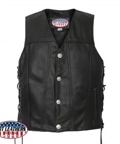 Motorcycle Vests Hot Leathers VSM5005 Men's USA Made Buffalo Nickel Snap Premium Leather Vest