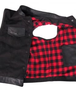 Motorcycle Vests Hot Leathers VSM5101 Men's USA Made Denim And Leather Vest With Red Lining