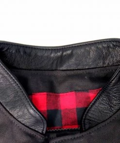 Motorcycle Vests Hot Leathers VSM5101 Men's USA Made Denim And Leather Vest With Red Lining