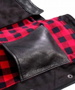 Motorcycle Vests Hot Leathers VSM5101 Men's USA Made Denim And Leather Vest With Red Lining