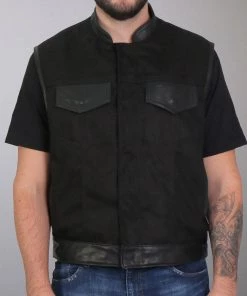 Motorcycle Vests Hot Leathers VSM5101 Men's USA Made Denim And Leather Vest With Red Lining