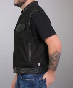 Motorcycle Vests Hot Leathers VSM5101 Men's USA Made Denim And Leather Vest With Red Lining