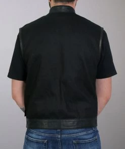 Motorcycle Vests Hot Leathers VSM5101 Men's USA Made Denim And Leather Vest With Red Lining