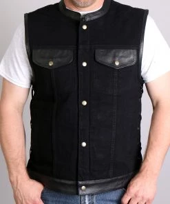 Hot Leathers VSM6101 Men's Carry Conceal Black Denim And Leather Vest Motorcycle Vests