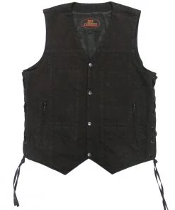 Motorcycle Vests Hot Leathers VSM6102 Men's Classic Black Denim Vest With Side Laces