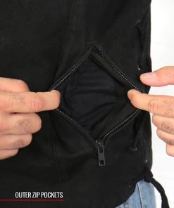 Motorcycle Vests Hot Leathers VSM6102 Men's Classic Black Denim Vest With Side Laces