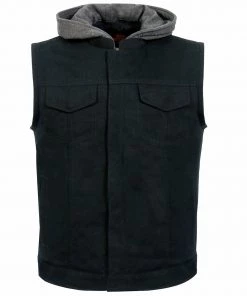 Motorcycle Vests Hot Leathers VSM6201 Men's Black 'Conceal And Carry' Hooded Denim Club Style Vest