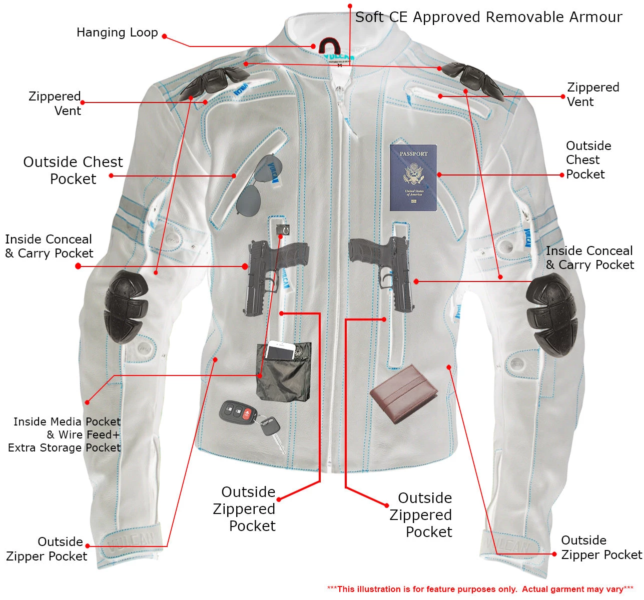 Vulcan VTZ910 Men's Matte Black 'Street' Motorcycle Leather Armored Jacket