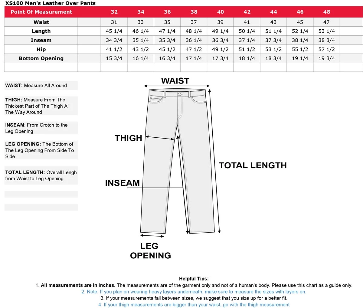 Genuine Leather Men’s XS1000 Classic Black Leather Motorcycle Over Pants With Deep Jean Style Pockets