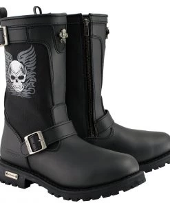 Xelement Footwear Riding Gear Xelement X19405 Men's Black Tribal Skull Boots With Poron Insoles