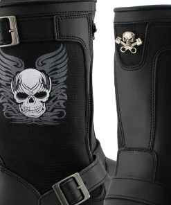 Xelement Footwear Riding Gear Xelement X19405 Men's Black Tribal Skull Boots With Poron Insoles