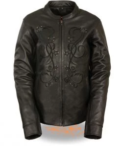 Milwaukee Leather ML2500 Women's Reflective Star Riveted Black Leather Jacket Leather Motorcycle Jackets