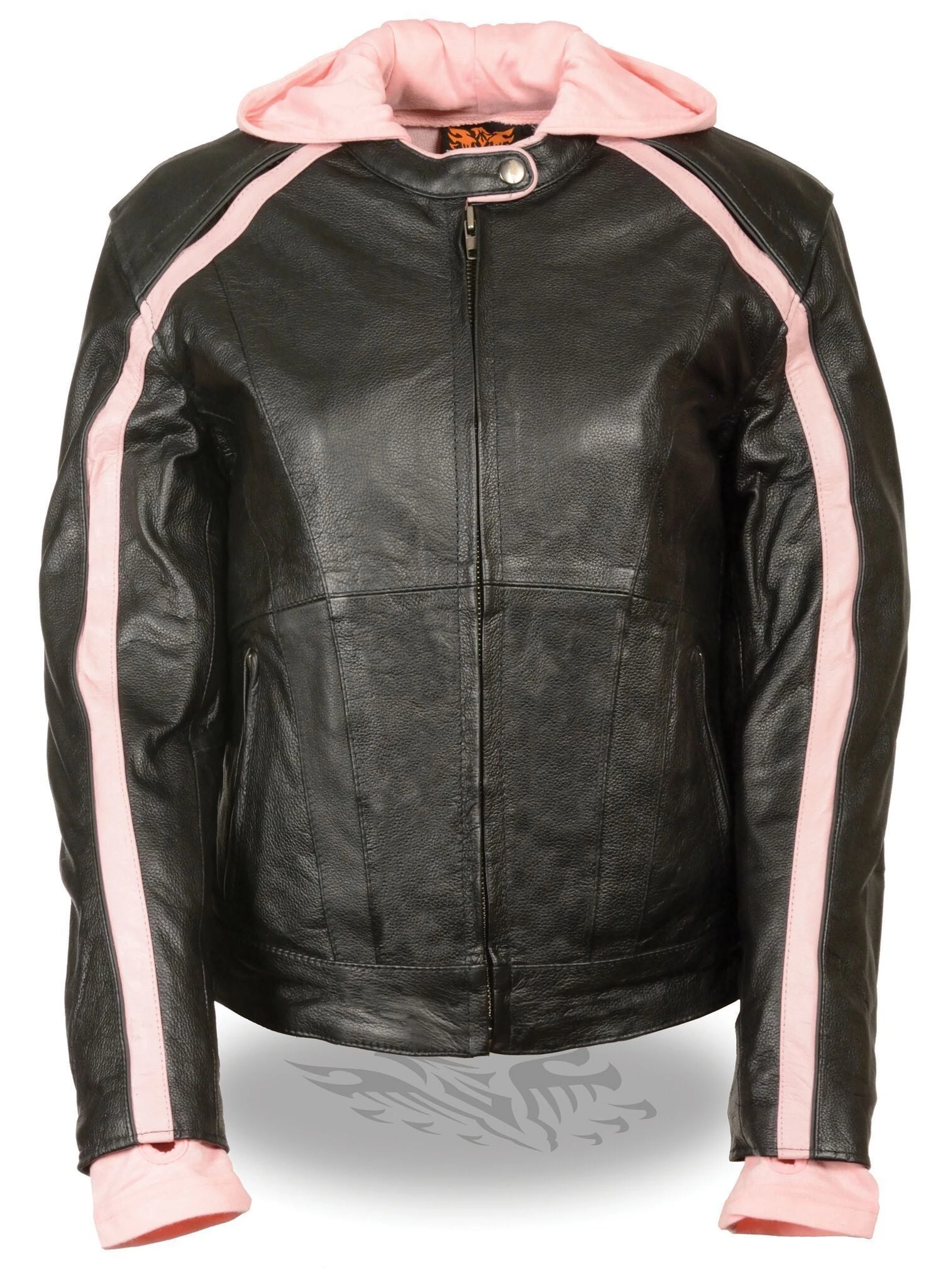Leather Motorcycle Jackets Milwaukee Leather SH1951 Ladies Black And Pink Striped Leather Jacket With Zip-Out Hoodie