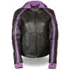 Leather Motorcycle Jackets Milwaukee Leather SH1951 Ladies Striped Black And Purple Leather Jacket With Zip-Out Hoodie