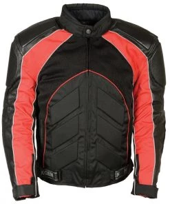 NexGen SH2153 Men's Combo Black And Red Armored Leather And Textile With Mesh Moto Jacket