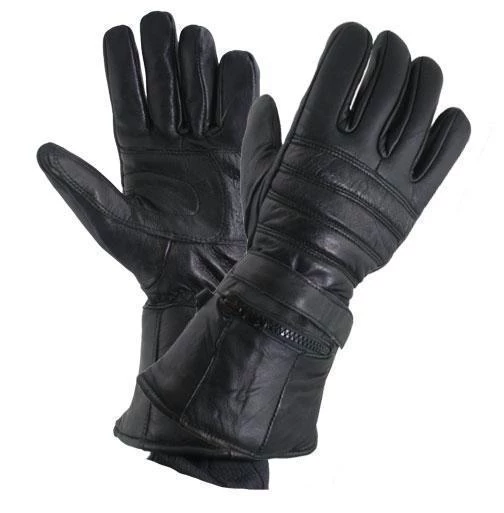 Riding Gear Xelement XG1227 Men's Black 'Gauntlet' Leather Gloves With Rain Cover