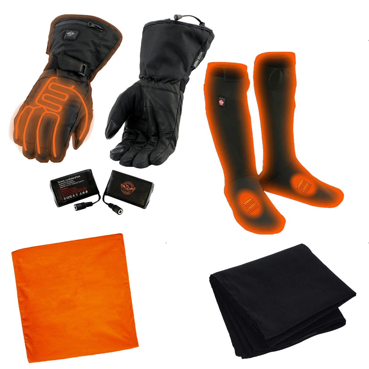 Xelement XG17501SET Men’s Black Heated Textile & Leather Gauntlet Gloves And MP79905 Heated Socks Riding Gear