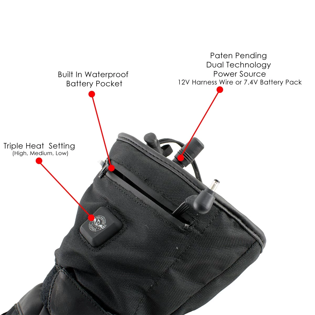 Riding Gear Nexgen Heat NXG17501SET Men’s Black Heated Textile And Leather Fashion Gloves With I-Touch (Battery Pack Included)