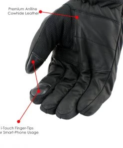 Xelement XG17501SET Men’s Black Heated Textile & Leather Combo Gauntlet Gloves With I-Touch (Battery Pack Included)