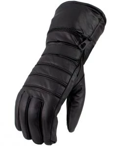 Genuine Leather Men’s XS2066 Black Gauntlet Leather Motorcycle Winter Gloves With Rain Cover