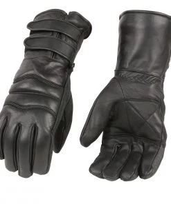 Genuine Leather Men’s XS2068 Black Gauntlet Premium Cowhide Leather Motorcycle Winter Gloves