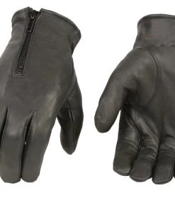 Riding Gear Xelement XG37531 Men's Black Unlined Leather Gloves With Zipper Closure